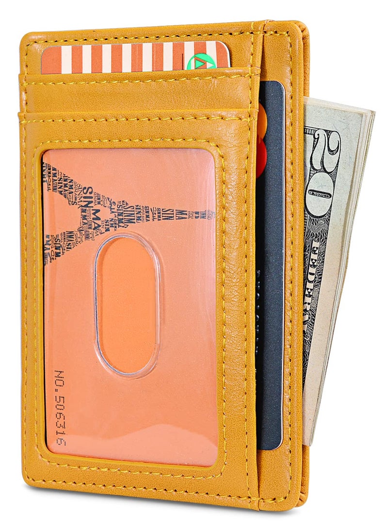 Buffway محفظة جلدية رفيعة وعصرية لحجب RFID للرجال والنساء - أصفر ألاسكا - Image 2